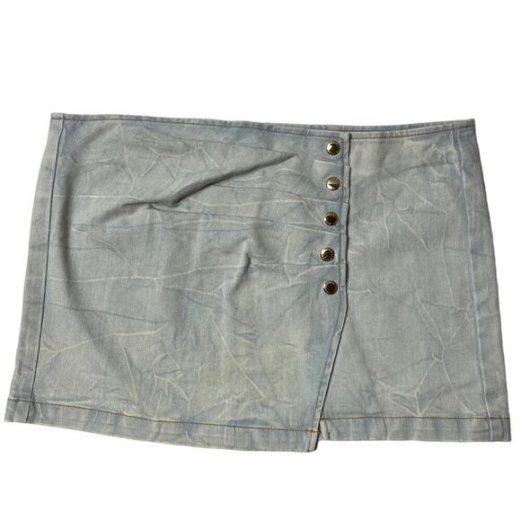 RETROFETE Willa Low Rise Skirt Denim Blue Dawn Button Stretch Slit Size XL NEW - Picture 6 of 10